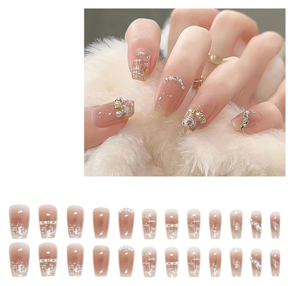 24 Stück künstliche Fingernägel zum Aufkleben, kurze künstliche Fingernägel zum Aufkleben, Sargnägel für Damen mit Schmetterlingsdesign, gl...