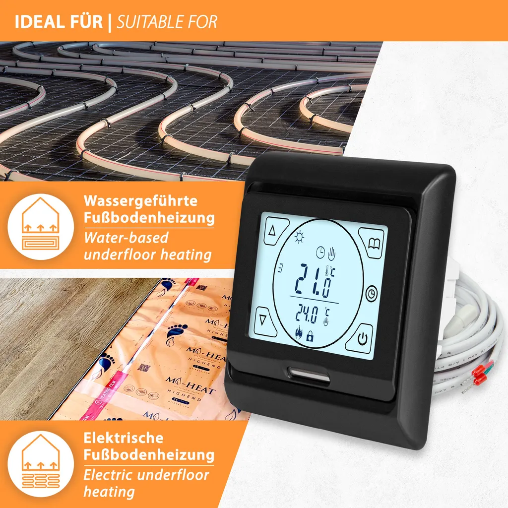 Thermostat programmable noir E91 avec écran LCD et capteur de précision - 3