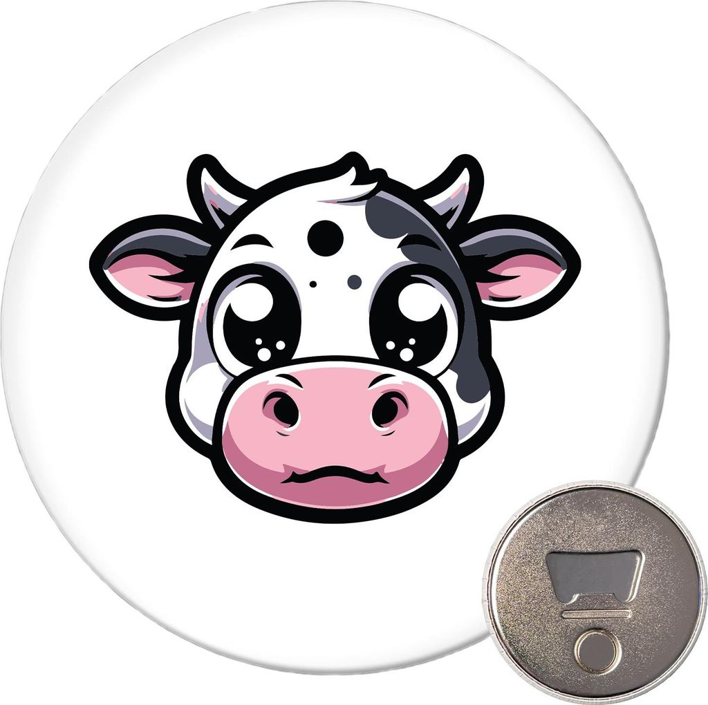 Huuraa Magnet Comic Kuh Kälbchen 59mm Kühlschrankmagnet rund Flaschenöffner Geschenkidee