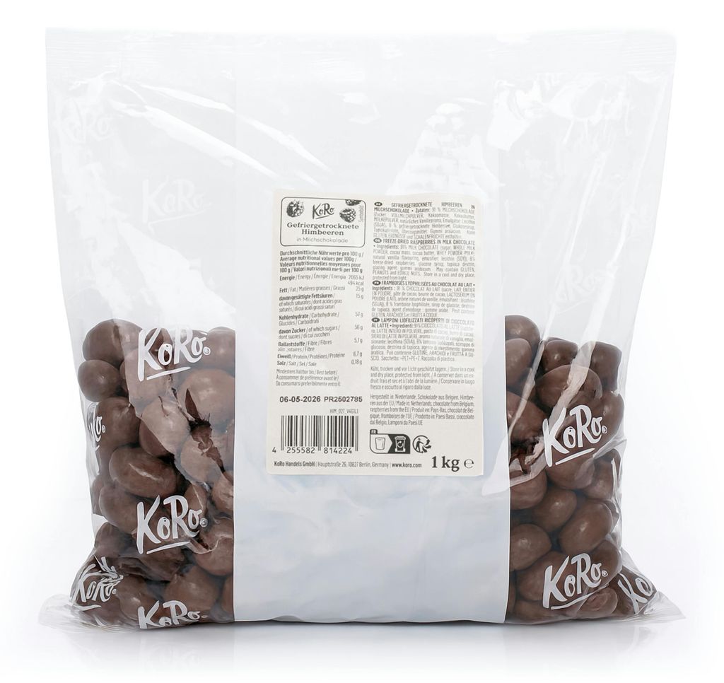 KoRo I Gefriergetrocknete Himbeeren in Milchschokolade 1 kg