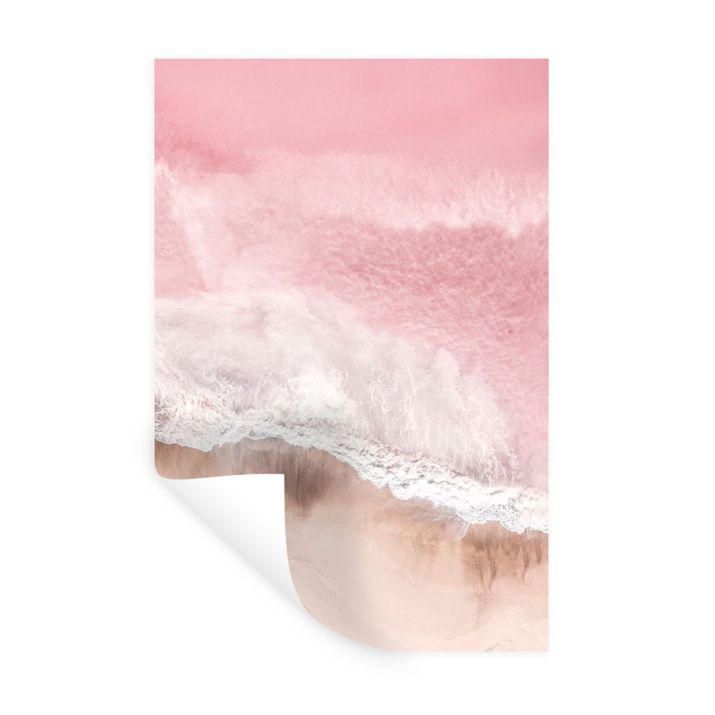 MuchoWow Wandtattoo Wandsticker Wandaufkleber Strand - Meer - Rosa - Natur - Wellen 40x60 cm Selbstklebend und Repositionierbar - Wierderverwendb...