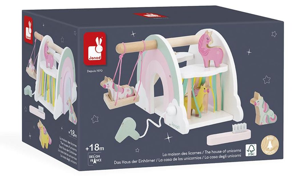 Janod Unicorn - Einhorn Waschstraße - Holzspielhaus mit Zubehör