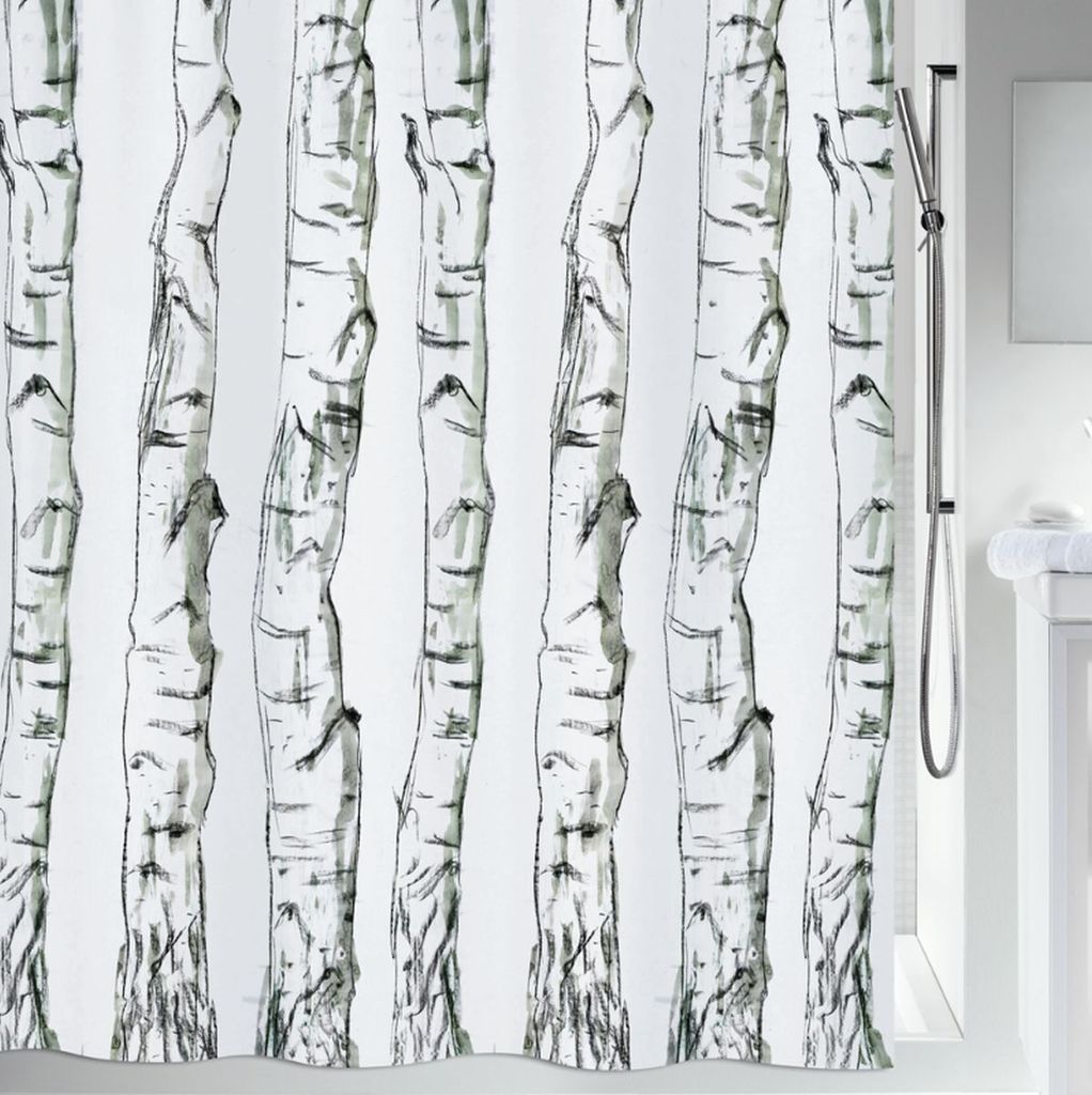 Spirella Anti-Schimmel Duschvorhang - Anti-Bakteriell, waschbar, wasserdicht, Polyester, „Wood“ 180x200cm Weiß