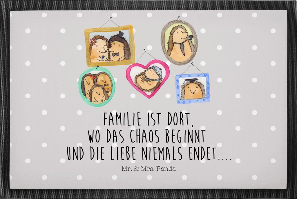 Mr. & Mrs. Panda Bodenvorleger Igel Familie 50 x 75 cm - Grau Pastell - Geschenk, Schwester, Muttertag, Sauberlaufmatte, flurmatte, Liebe, fußmatt...
