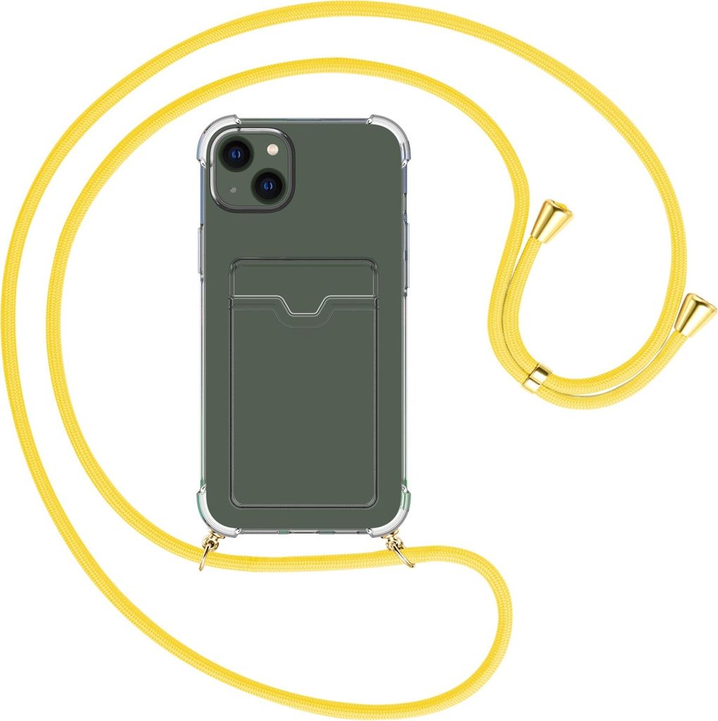 Handykette Backcover-Schutzhülle mit Band (Metall goldfarben) für Apple iPhone 15 Plus - gelb