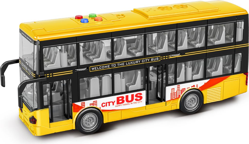 Auto Spielzeug ab 2 3 4 jahre, 1:16 LKW spielzeug, Spielzeugautos mit Sound und Licht, Doppeldecker Bus spielzeug Gelb, Geschenk junge 2 3 4 5 jahre