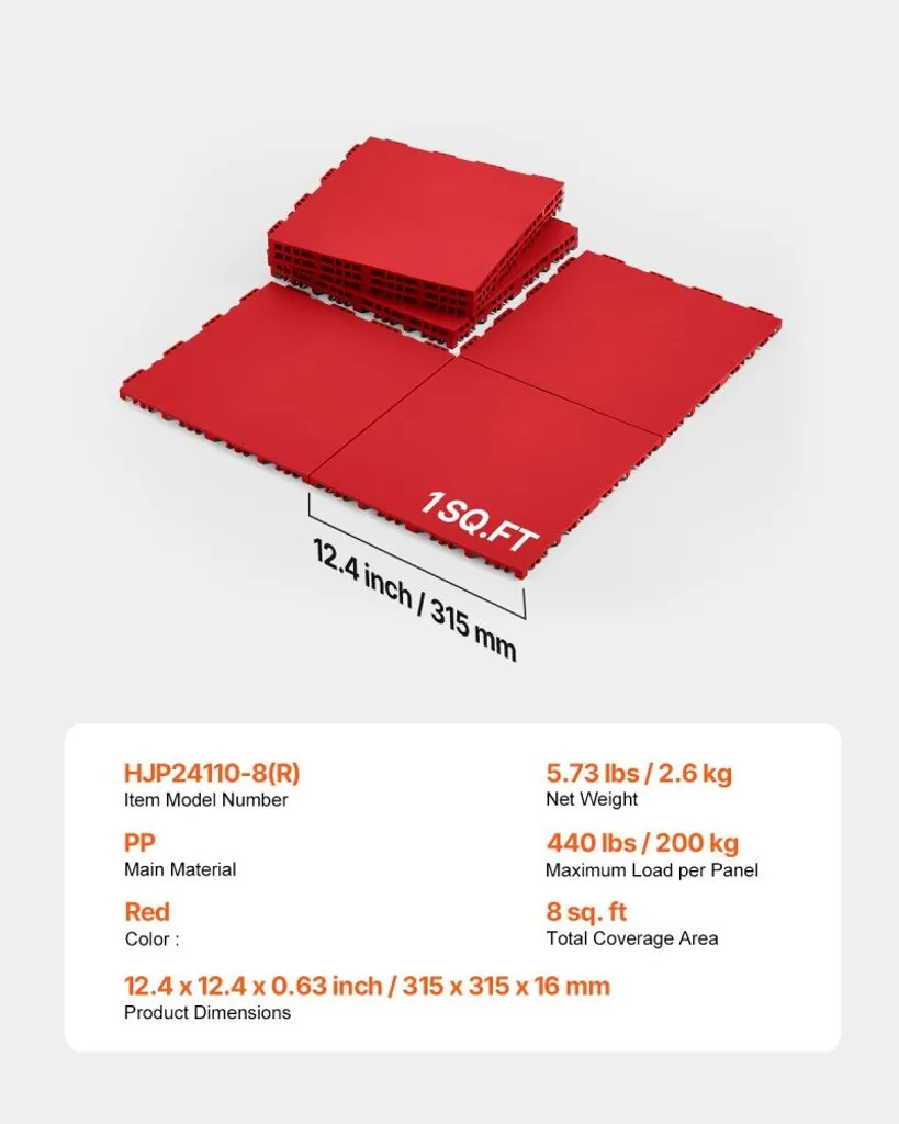 Set Pavimentazione Palestra Rosso 8 Pezzi - Piastrelle Puzzle Heavy Duty - 7
