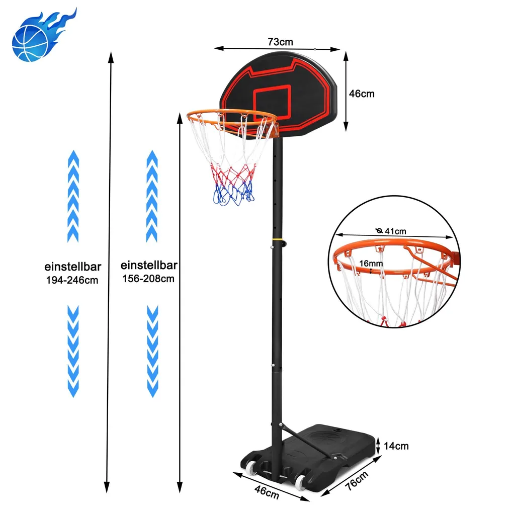 Panier de Basket Mobile 2m10 avec Roulettes et Hauteur de Jeu Variable