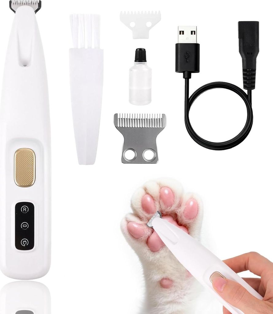LED-Pfotentrimmer für Hunde und Katzen, wasserdicht, USB-Anschluss, für empfindliche Bereiche (Gesicht, Augen, Ohren).