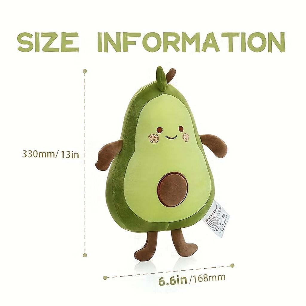Avocado Plüschkissen 50 Cm – Weiches Kuscheltier, Grün, Mit Schlüsselanhänger, Für Deko & Geschenk