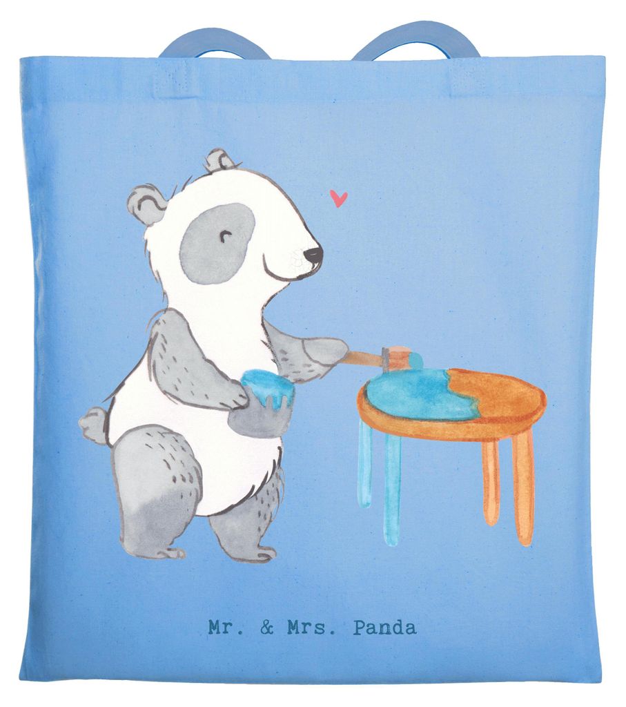 Mr. & Mrs. Panda Shopping Tasche Panda Möbel restaurieren - Sky Blue - Geschenk, Schultasche, Jutebeutel, Tote Bag, Restaurator, Laptoptasche, Ant...