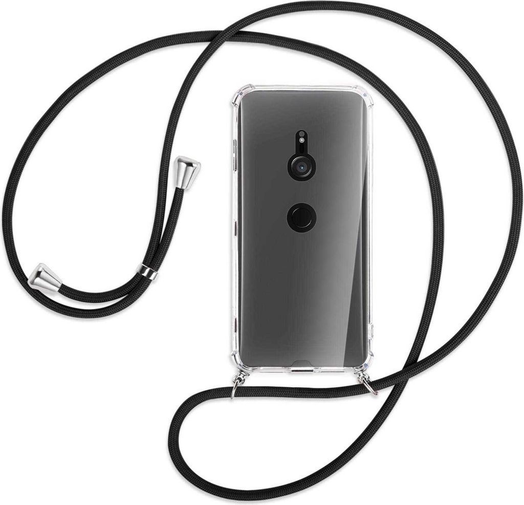 Handykette Backcover-Schutzhülle mit Band (Metall silberfarben) für Sony Xperia XZ3 - schwarz
