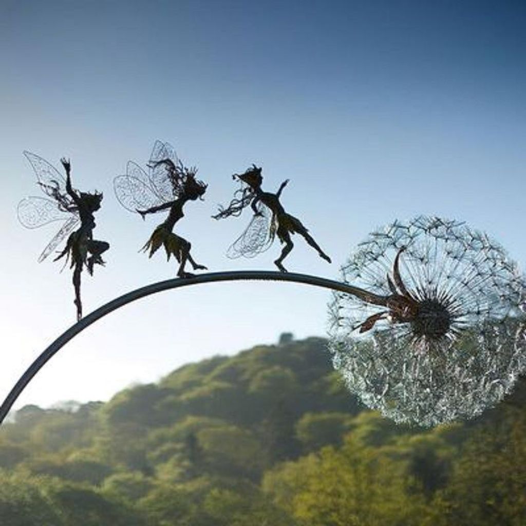 Pixie Fairy Garden Sculpture Stake Fairies Dancing mit Dandelions Miniature Landscape Statue Lawn Decoration 1 Stück (Style B)