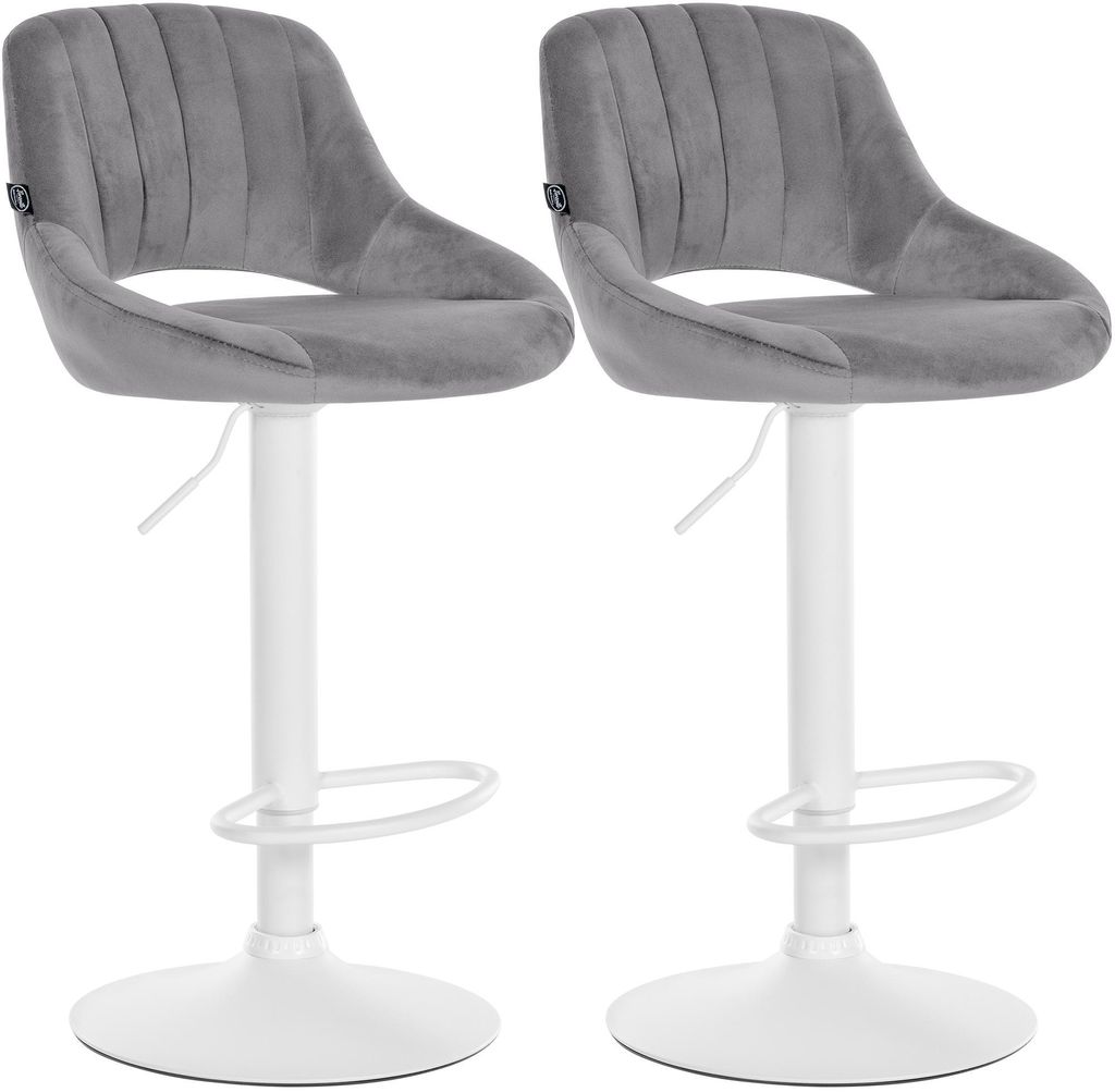 CLP 2er Set Barhocker Milet Samtbezug höhenverstellbar drehbar mit Rückenlehnen dunkelgrau Material Gestell Metall matt weiss