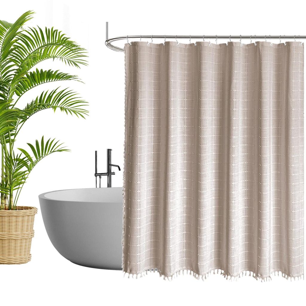 OKWISH Duschvorhang Wasserdicht Anti-schimmel Waschbar Shower Curtains Schwerer Badvorhang aus Baumwolle und Leine 183 x 183 cm Kaffeefarbe