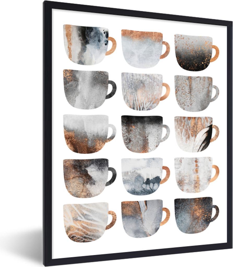 MuchoWow Gerahmtes Poster Kaffeetassen - Abstrakt - Muster 30x40 cm - Poster mit Schwarzem Bilderrahmen Wandposter Rahmen Foto Bilder - Wanddeko ...