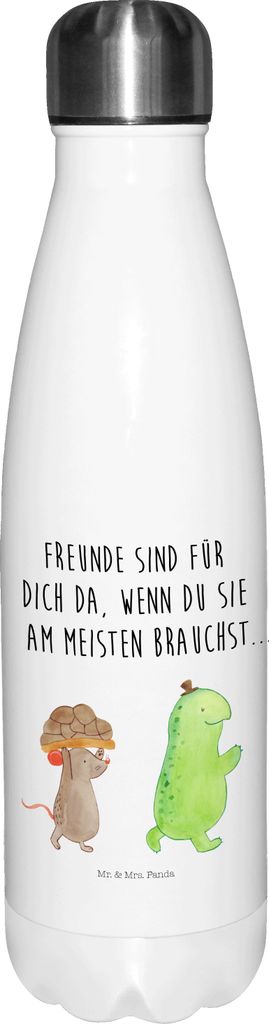 Mr. & Mrs. Panda Thermos Schildkröte Maus - Weiß - Geschenk, thermosflaschen, Trinkflasche, trinkflaschen, thermo, Wasserflasche, Freunde, Teefla...