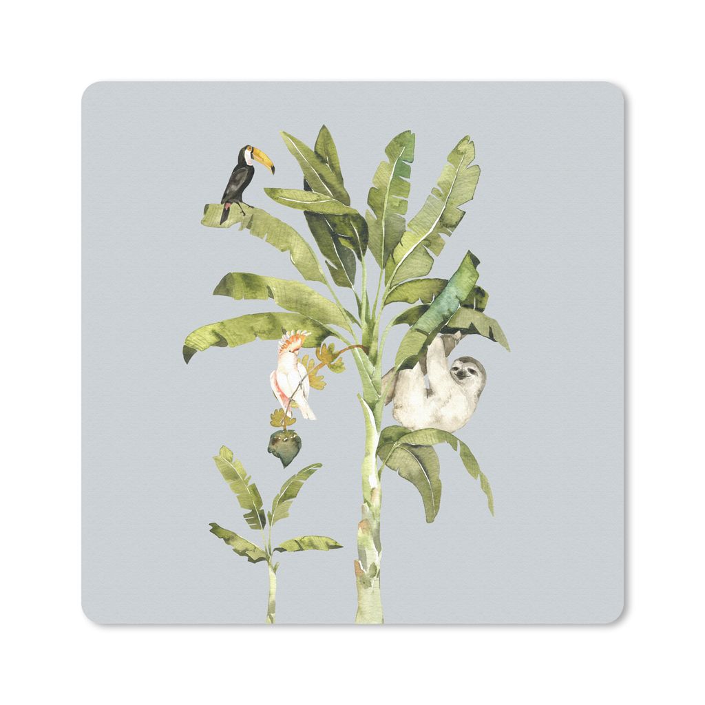 MuchoWow Mauspad Mousepad Palme - Faultier - Tukan 20x20 cm - Mousepads - Maus Mat - Pad - Mausunterlage - Desk Mat - Bureauartikeln