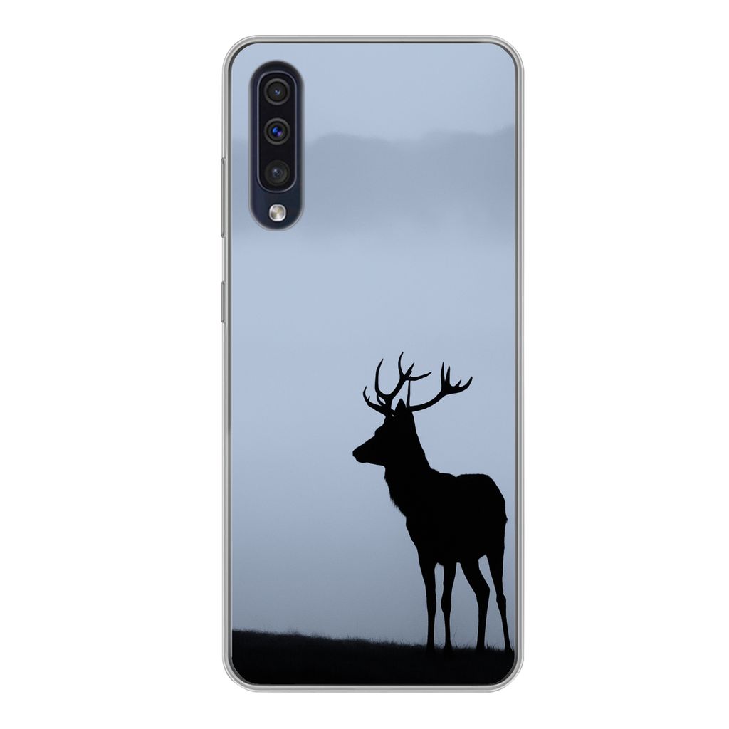 MuchoWow Handyhülle Schutzhülle Hülle für Samsung Galaxy A50 Hirsch - Nebel - Silhouette Silikon Softcase Handy Hülle - Mobiltelefonhülle