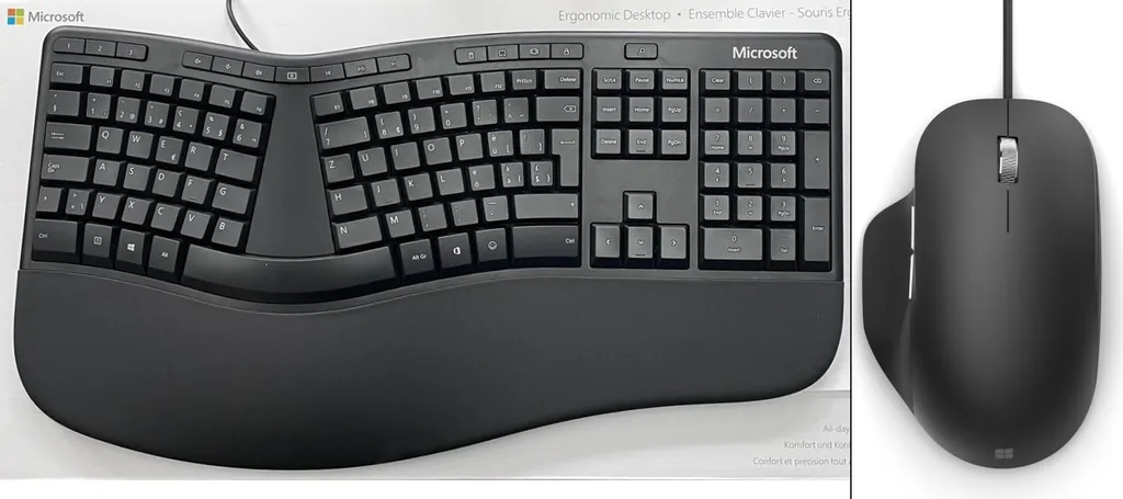 Pack Clavier et Souris Ergonomique USB QWERTZ Suisse Microsoft Noir