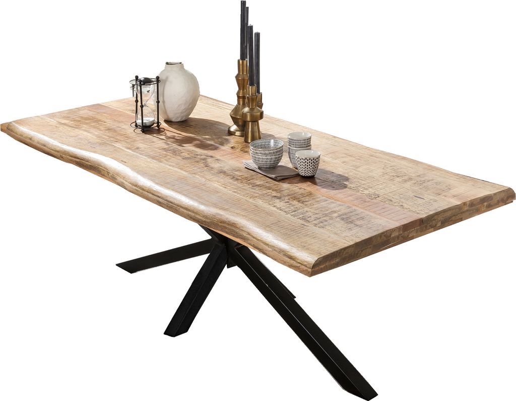 TPFLiving Tisch 180x90 cm Platte Mango, Gestell Metall Platte natur, Gestell antikschwarz