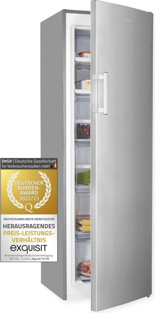 Exquisit Gefrierschrank GS271-NF-H-040D Inoxlook | No Frost | Nutzinhalt: 204 L | Temperaturregelung | Alarm