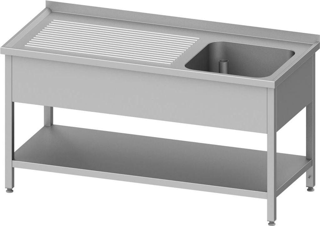 Spültisch mit Grundboden, 1800x600x850 mm, mit einem Becken rechts, mit Aufkantung, verschweißt