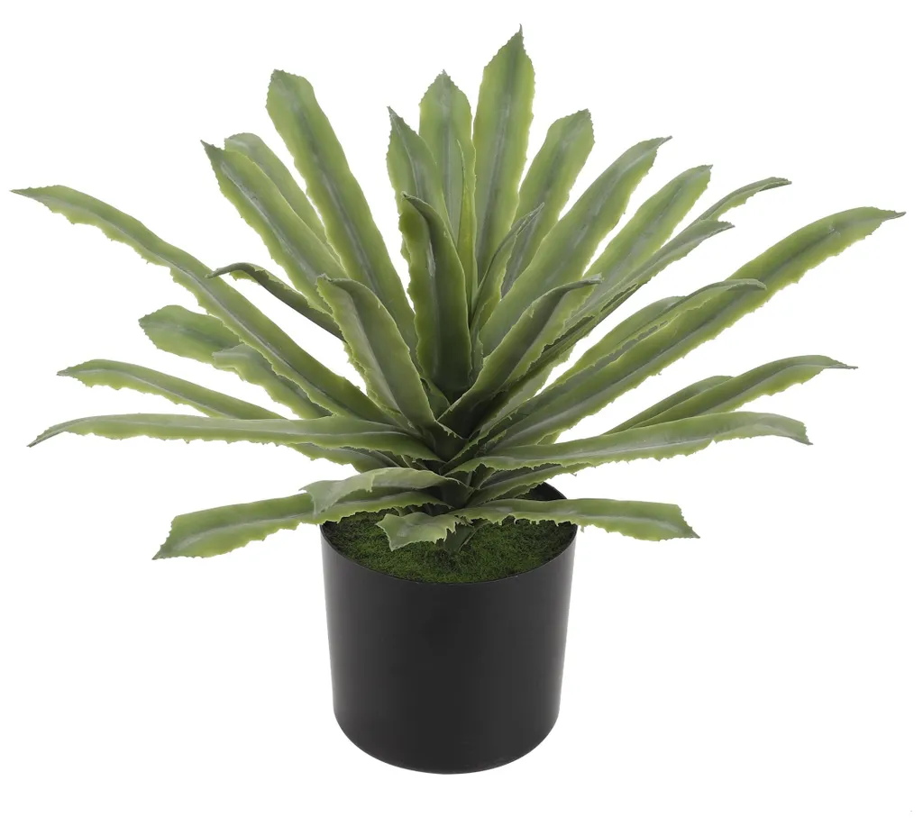 Agave artificiel aspect réaliste 40cm avec pot noir pour salle de bain