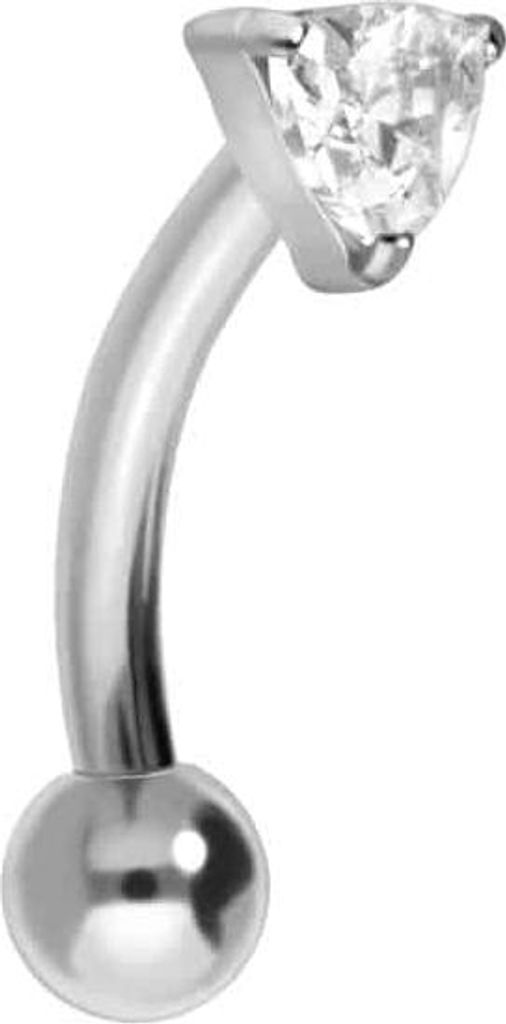Bauchnabel-Piercing, Rook Piercing Titan Banane mit Push Fit EINGEFASSTES KRISTALLDREIECK Silber Stablänge: 6mm
