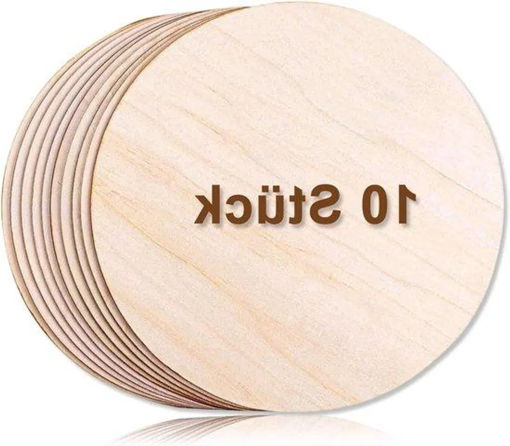 Disques bois non finis 10 cm avec trou : kit de 10 pièces poncées