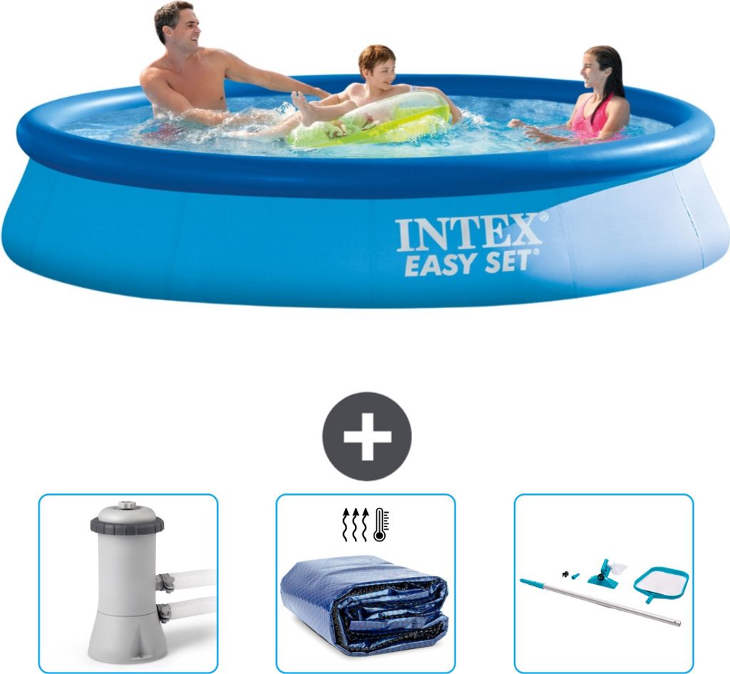 Intex runder aufblasbarer Easy-Set-Pool – 366 x 76 cm – Blau – im Lieferumfang enthalten Filterpumpe für Schwimmbad - Sonnensegel - Reinigun...