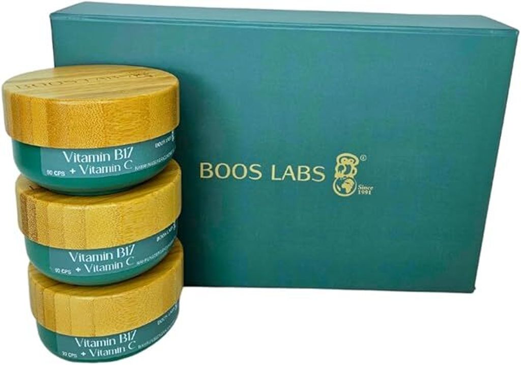 BOOS LABS das stärkste Vitamin B17 & Vitamin C I 3 Pack I 1500mg I 90 vegane Kapseln I B17 Vitamin Kapseln Hochdosiert in 1 Kapsel, Bittere Apriko...