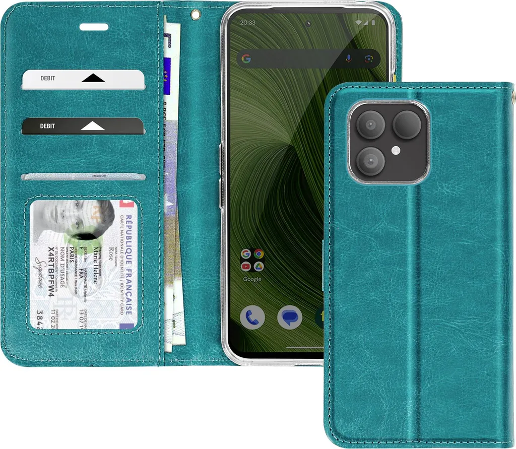 Custodia Flip Fairphone 6 Blu Turchese Avizar - Protezione con Portacarte