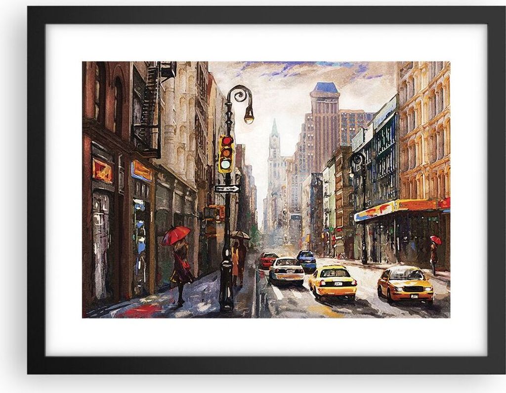 Gerahmtes Poster - Schwarzer Rahmen - New York Aquarell - 40x30 cm - Wand Bild - Wanddeko - Wandbilder - Kunstposter - Wandposter - Bilderrahmen - ...