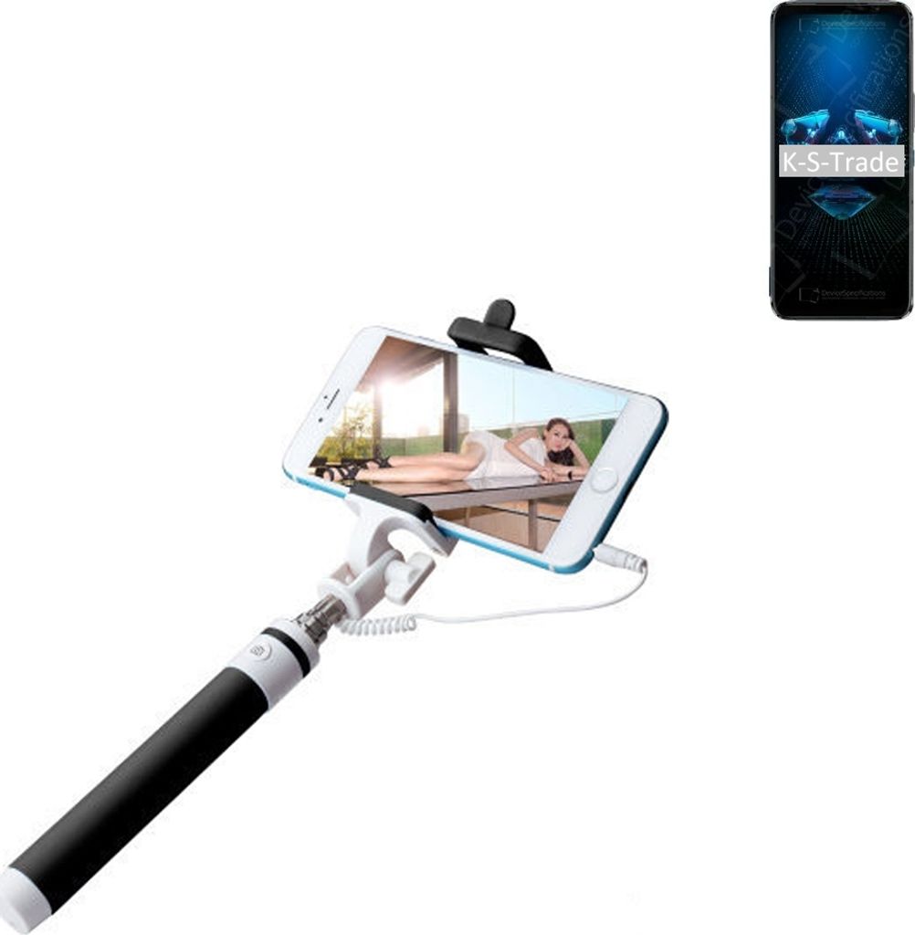 K-S-Trade Selfie Stick kompatibel mit Kyocera DuraForce Ultra 5G Selfiestick kabelgebunden Monopod mit Kabel Stab Stange Selfportrait Handheldstick