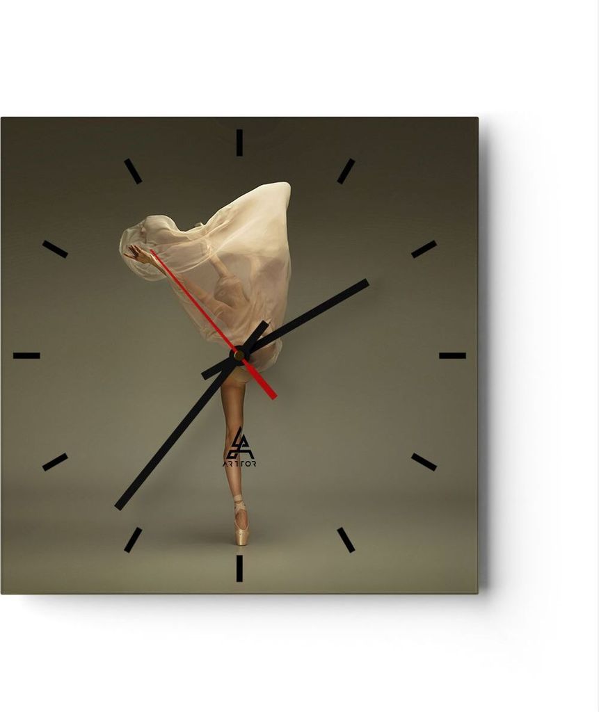 Wanduhr - Quadrat - Glasuhr - Ballerina Figur Tanzen - 40x40cm - Schleichendes Uhrwerk - Lautlos - zum Aufhängen bereit - Dekoration Modern - Wand...