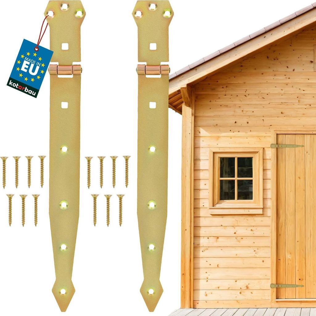 KOTARBAU 2er Set Werfgehänge 300 mm Türband Torscharnier Verzinkt Ladenband Kreuzgehänge Türscharnier Band Scharnier Zierscharniere Gelb Rost...