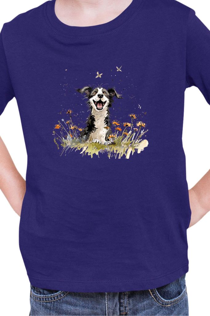Kinder T-Shirt Funny Dogs Breeds Border Collie Dog Breed 010, 9-11 Jahr - 140 / Dunkelblau
