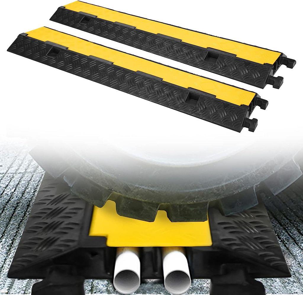 Kabelbrücke 2x Kabelkanal Boden Gummi Kabelkanal Aussenbereich Kabelschutzmatte mit Deckel Klappbar Kabelschacht Schwarz+Gelb CEEDIR
