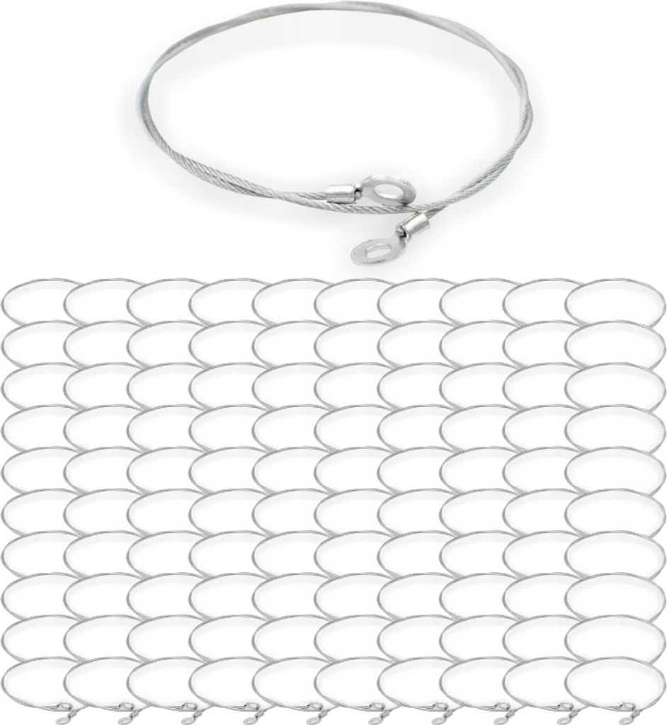 100x Drahtseil Ø 1,0 mm, 7x7, mit beidseitigem Ringkabelschuh Ø 4 mm Öse Sicherungsseil Fangseil | Länge 200 mm