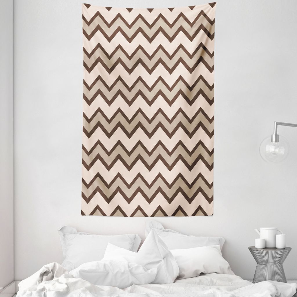 ABAKUHAUS Bräunen Wandteppich und Tagesdecke, Klassische Chevron Zigzags aus Weiches Mikrofaser Stoff Waschbar ohne Verblassen Digitaldruck, 140 x...