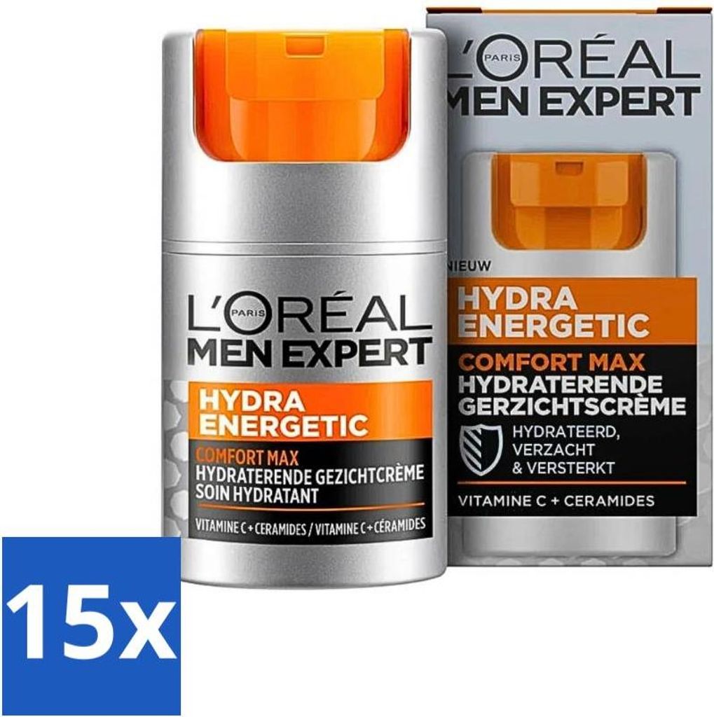 L'Oréal Paris Men Expert Hydra Energetic Comfort Max – Tagescreme – Feuchtigkeitsspendend für trockene Haut – 50 ml - Vorteilspack - 15 St...