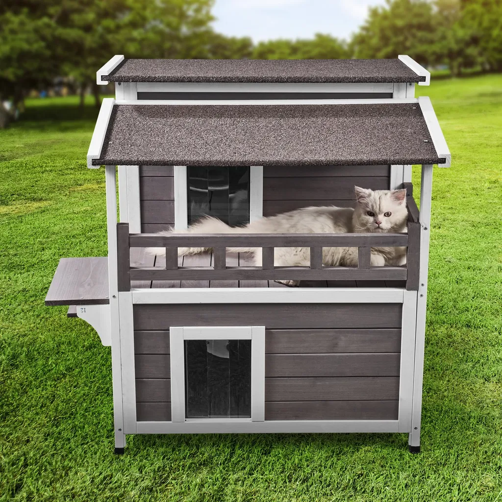 Cabane en bois pour chat d'extérieur - 2 étages - 75x75x82 cm - 8