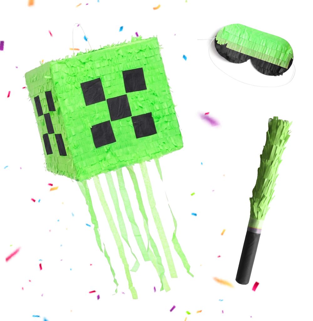 Cube piñata Relaxdays, avec bâton et masque, piñata pour Image du produit 