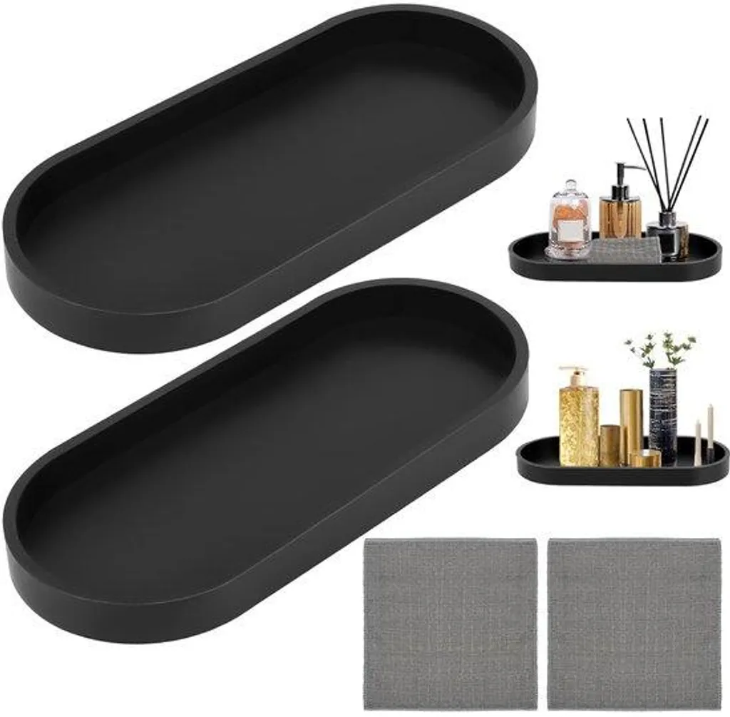 Plateau silicone noir absorbant et antidérapant avec rebord - Set de 2