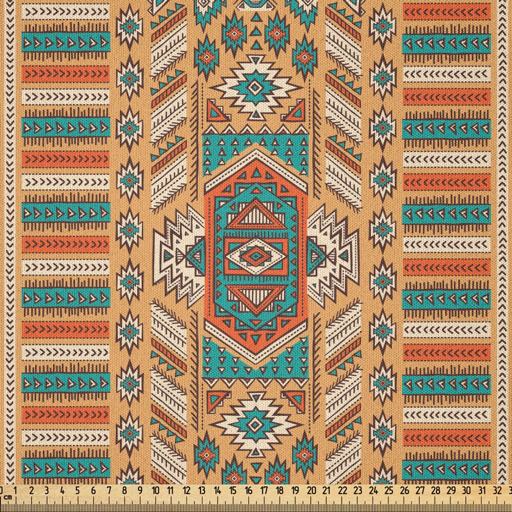 ABAKUHAUS Stammes Microfaser Stoff als Meterware , Ethnisches aztekisches geheimes Stamm-Muster in der amerikanischen böhmischen Art, 1 M (230 x 1...