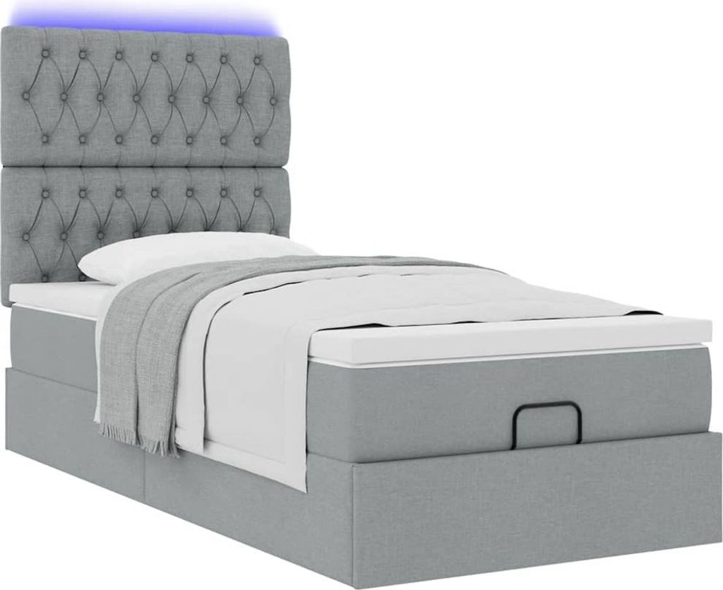 "Winter Sale"Einzelbett - Ottomane Bett mit Matratze & LEDs Hellgrau 80x200cm Stoff - Bettrahmen Klassische Betten clorisNeu913976