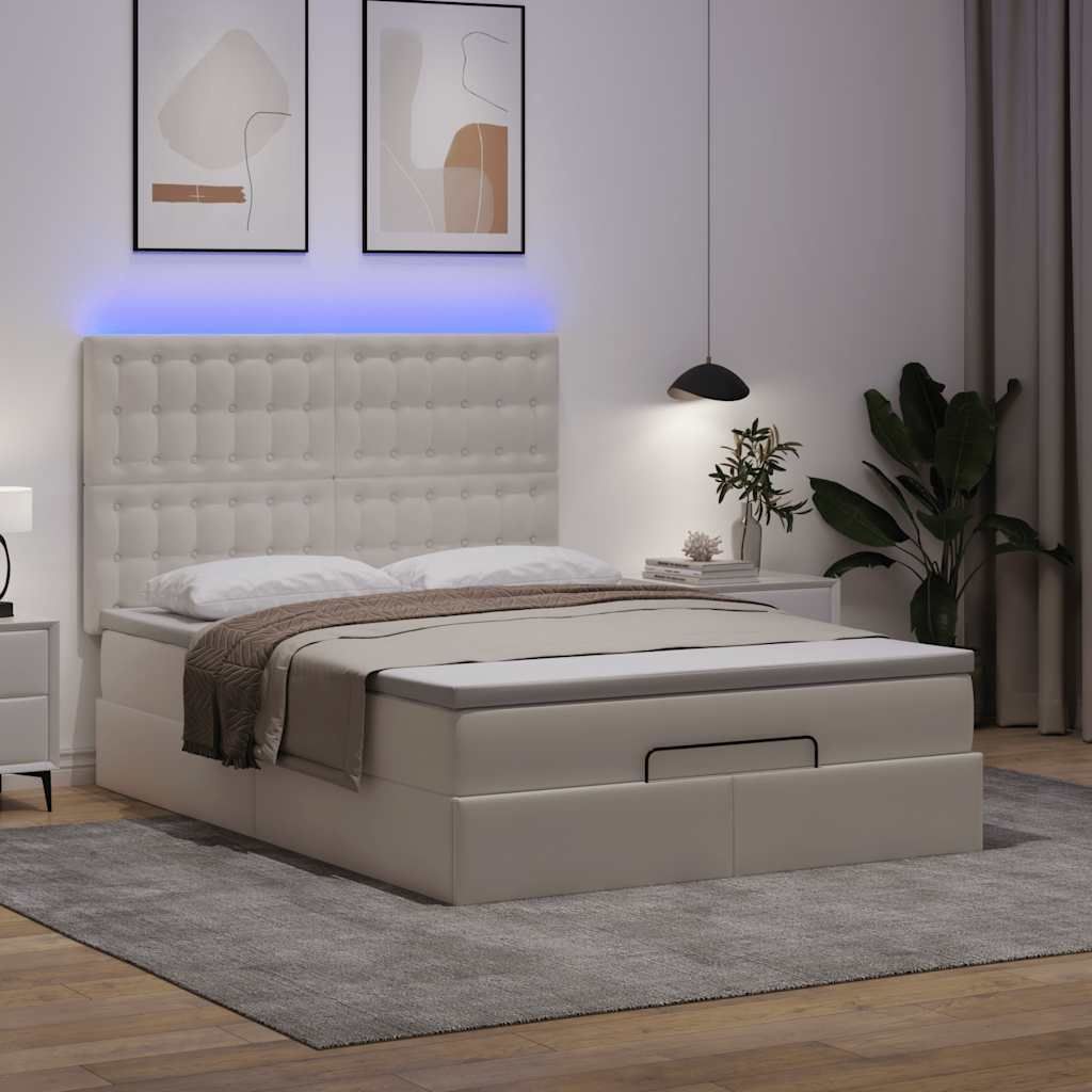 Maison Exclusive - Ottoman-Bett mit Matratze & LEDs Weiß 140x190 cm Kunstleder