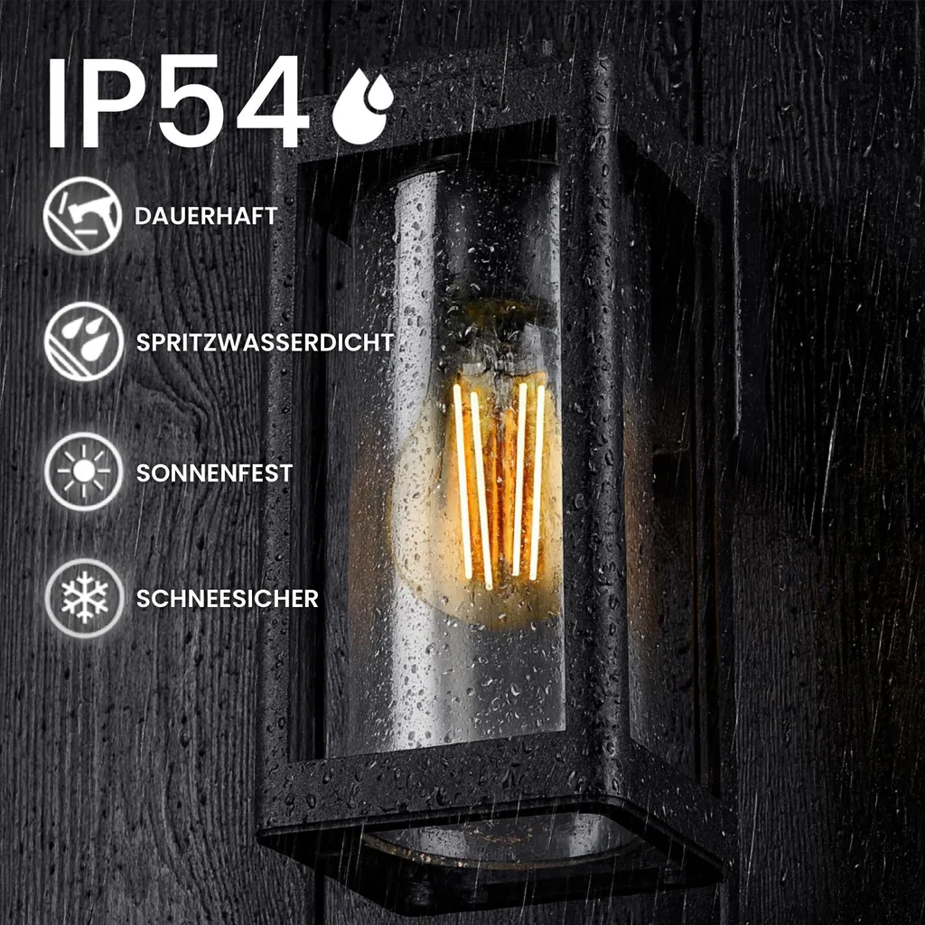 Éclairage de Façade et Terrasse : Applique Murale Vintage Noire IP54 - 13