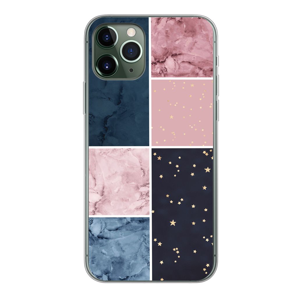 MuchoWow Handyhülle Schutzhülle Hülle für iPhone 11 Pro Marmor - Rosa - Blau Silikon Softcase Handy Hülle - Handy